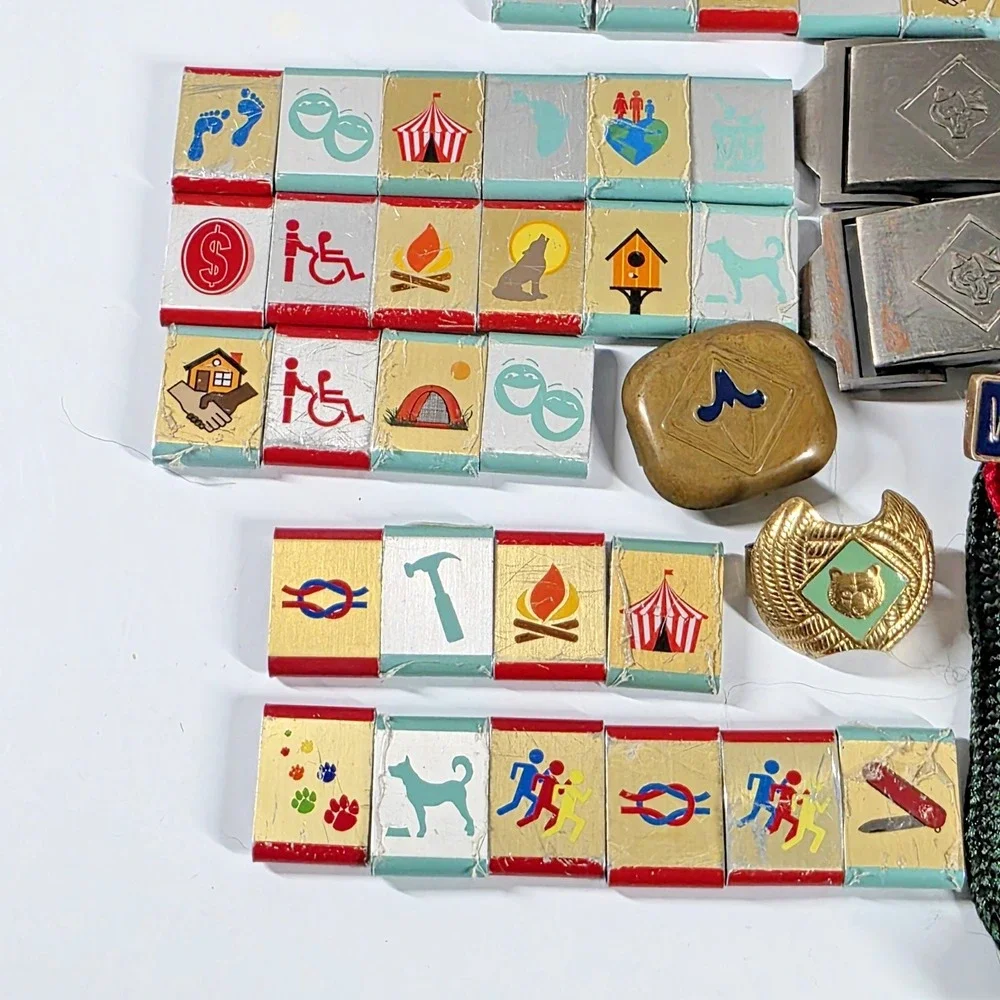 Boy Scouts / Cub Scouts Lot Belt Buckle Ribbons Pins Belt Badges